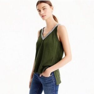 J. Crew Olive Green Sleeveless Sweater Tank Size Small Striped Ribbon Trim